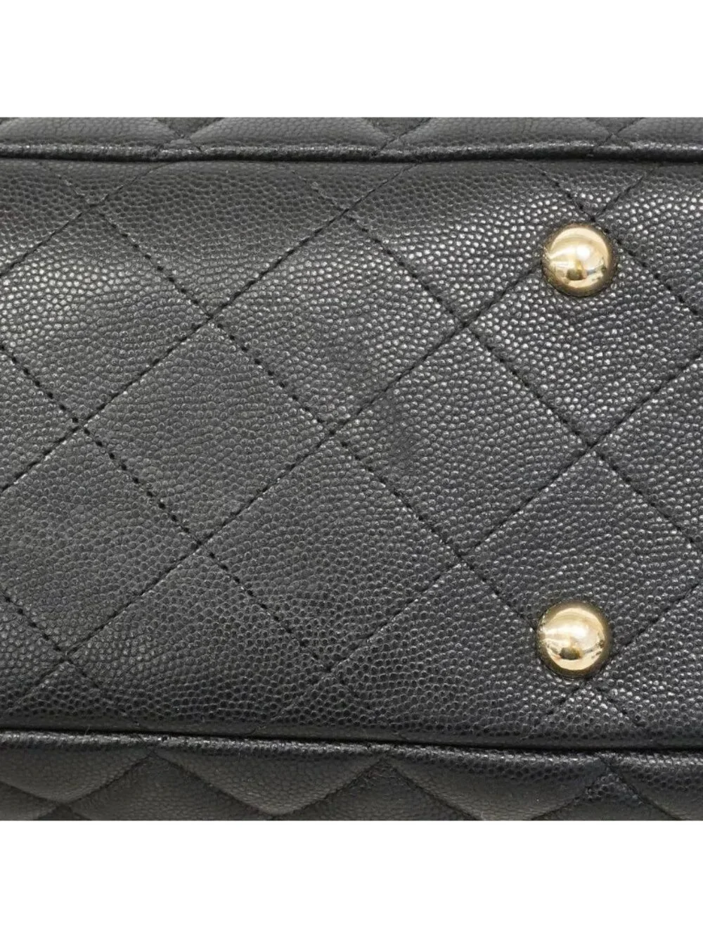 Chanel Chain Tote Quilted Caviar Leather Black Champagne Gold